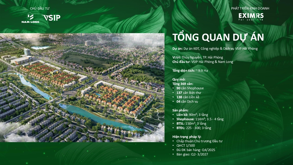 Quy mô dự án Sol Garden Thủy Nguyên: Quỹ đất 9,9ha với 369 căn thấp tầng